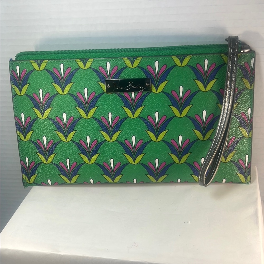Vera Bradley Green and Pink Geometric Wristlet